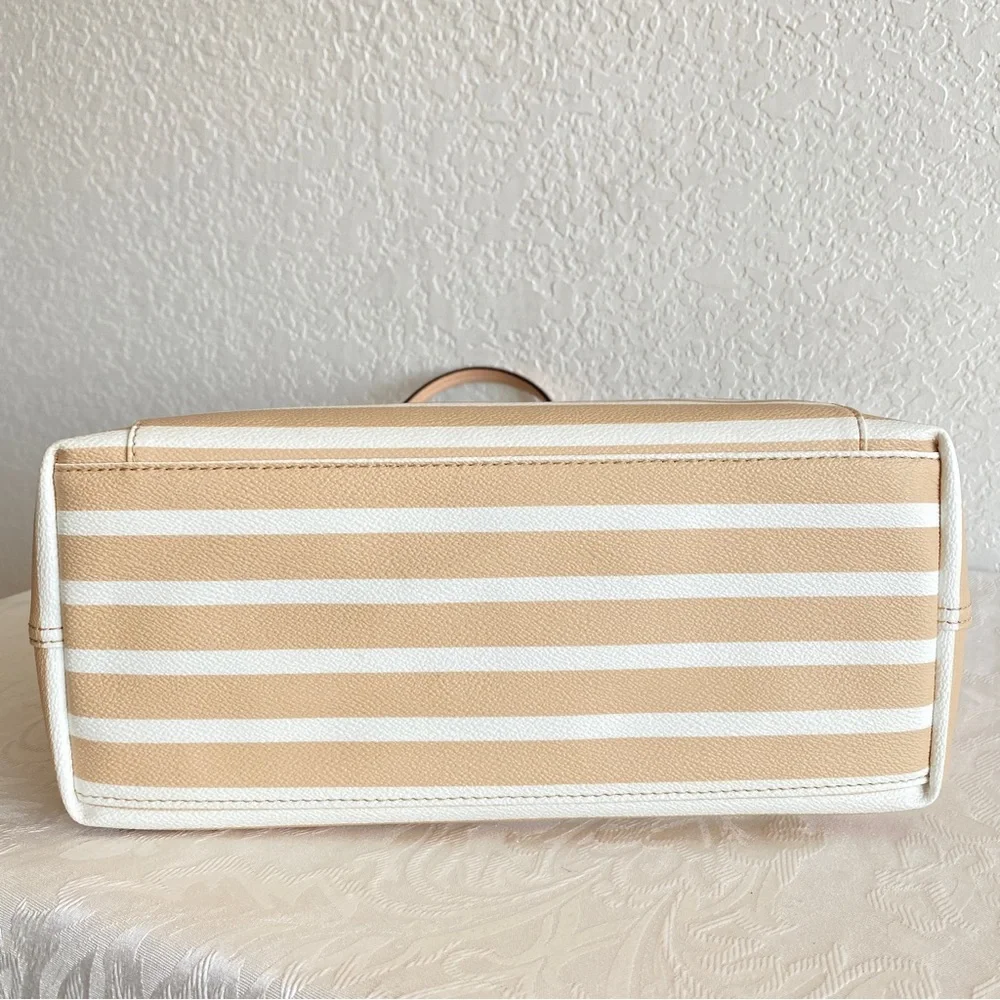 Kate Spade beige White Stripes Front Pocket Tote